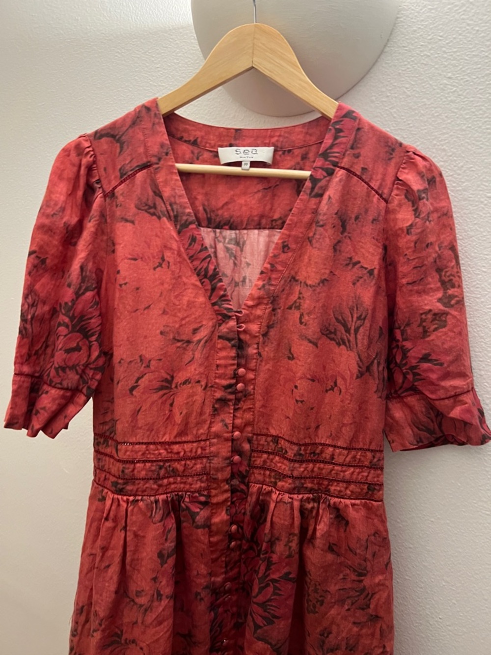 Sea Red Floral Maxi Dress with Button Front